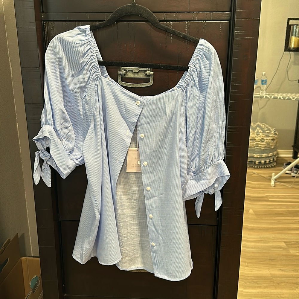 Lauren Conrad Ladies blue n white striped top